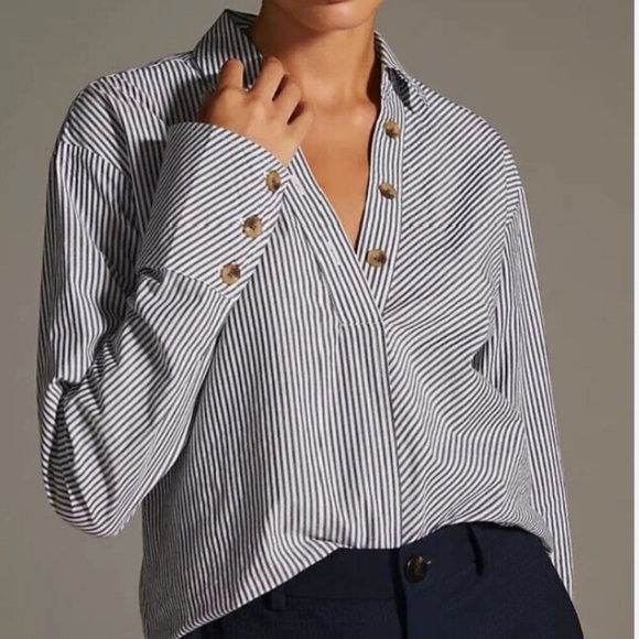 Maeve Tops - Maeve By Anthropologie Striped Henley Popover Shirt Size Small